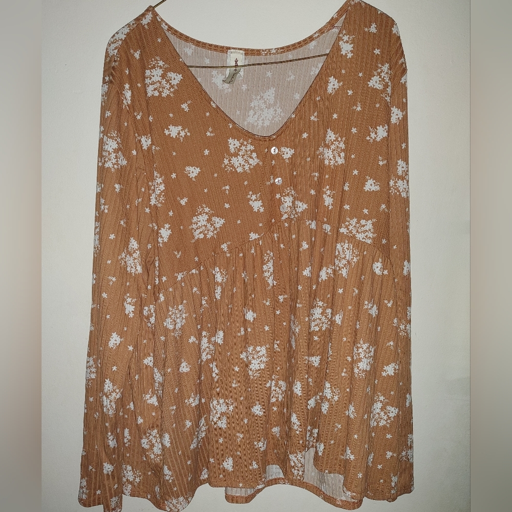 Vanilla Bay Size 2XL Brown Floral Print Long Sleeved Top Preowned
